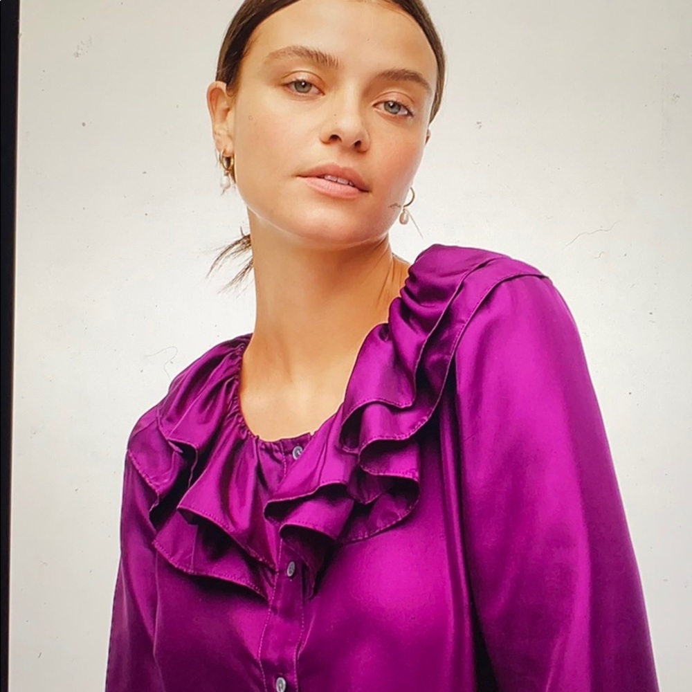 J. crew Cotton Silk Twill Ruffle-Collar Top - NWT